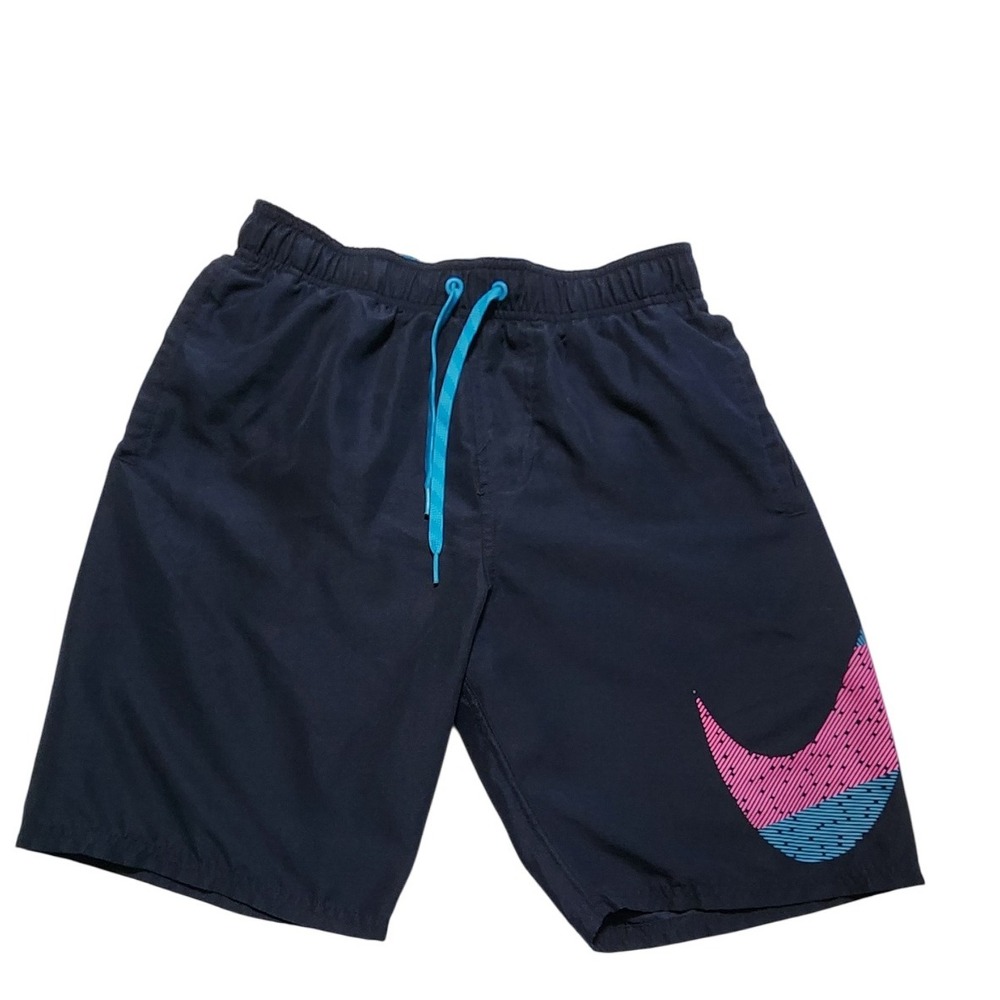Nike‎ Swim Trunks Mens Small Blue Pink Swoosh Swimsuit Shorts